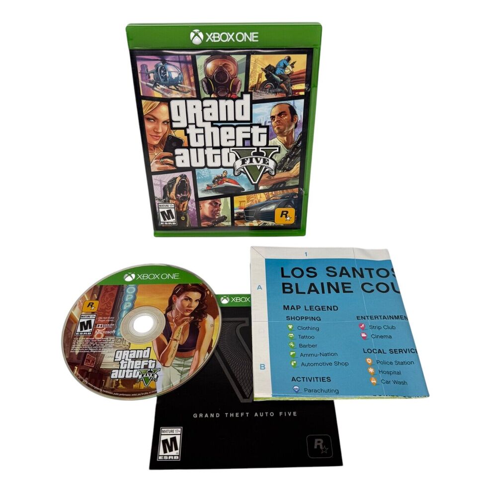 Grand Theft Auto V (Xbox One, 2014) Video Game with Case and Map
